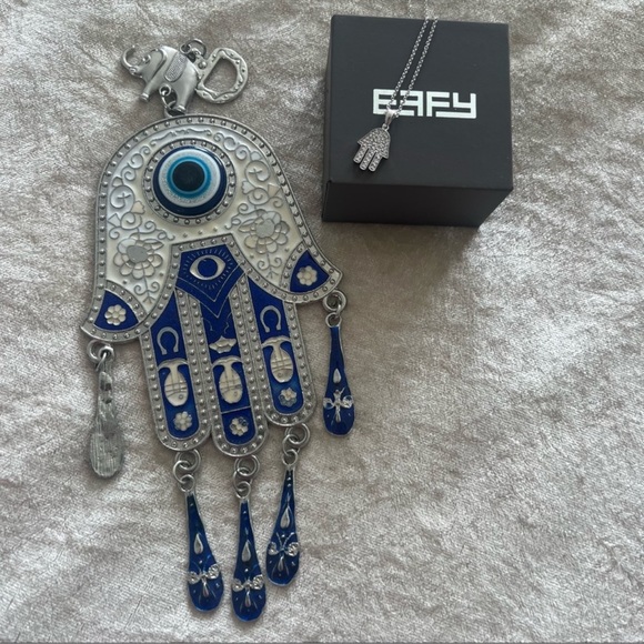 $1885 EFFY 14K white gold necklace hamsa diamond pendant Hand of Fatima box - Picture 9 of 12